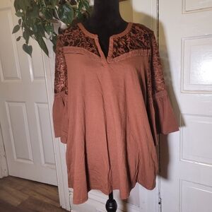 Lavish Chic Dark Copper Lace Accent Blouse/t308